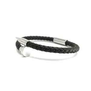 The Army Green and Silver Plated Nail Leather Bracelet