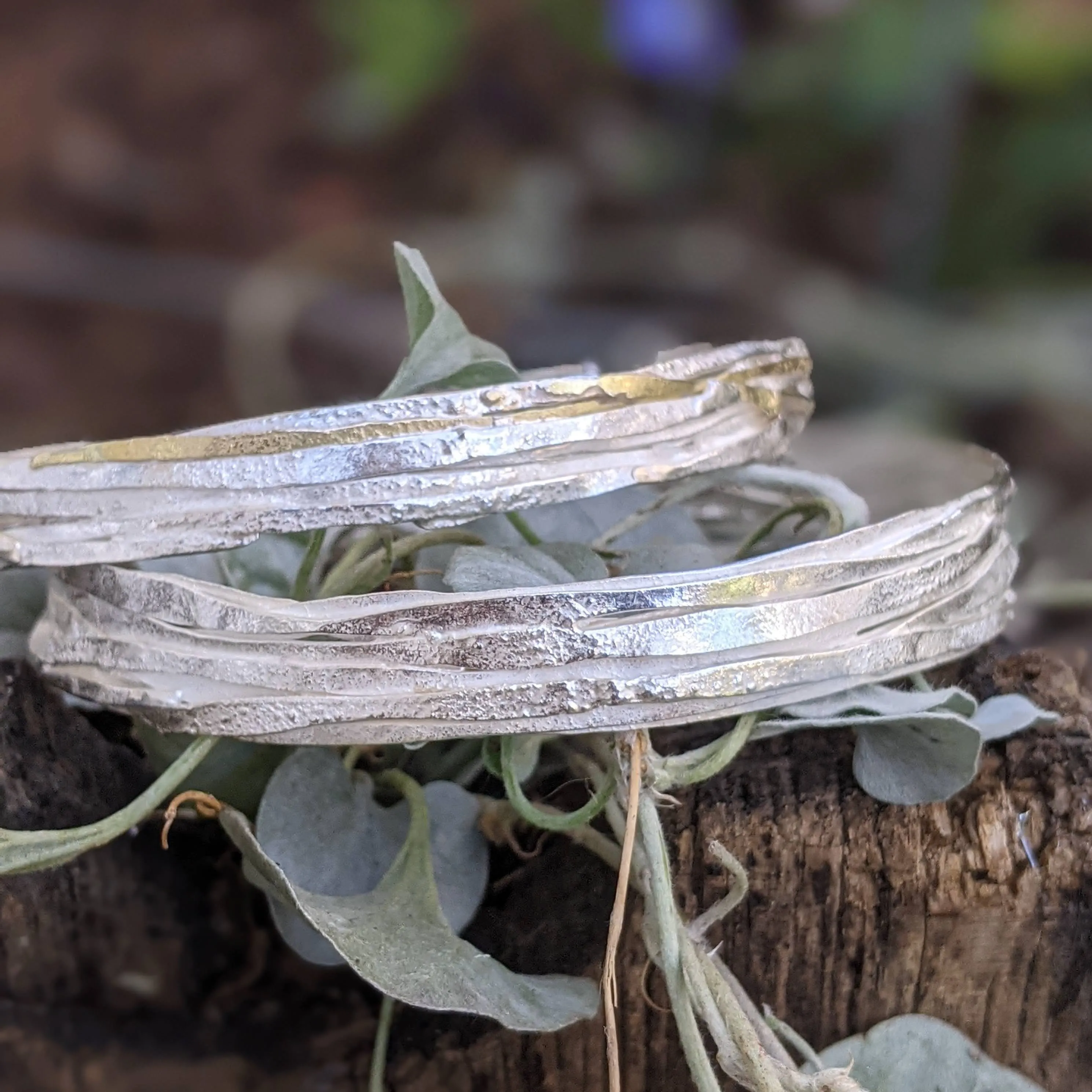 Thin Wrap Silver and 18kt Gold Bangle