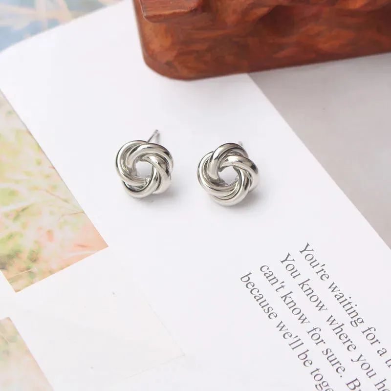 Tiny Metal Twist Round Vintage Earrings