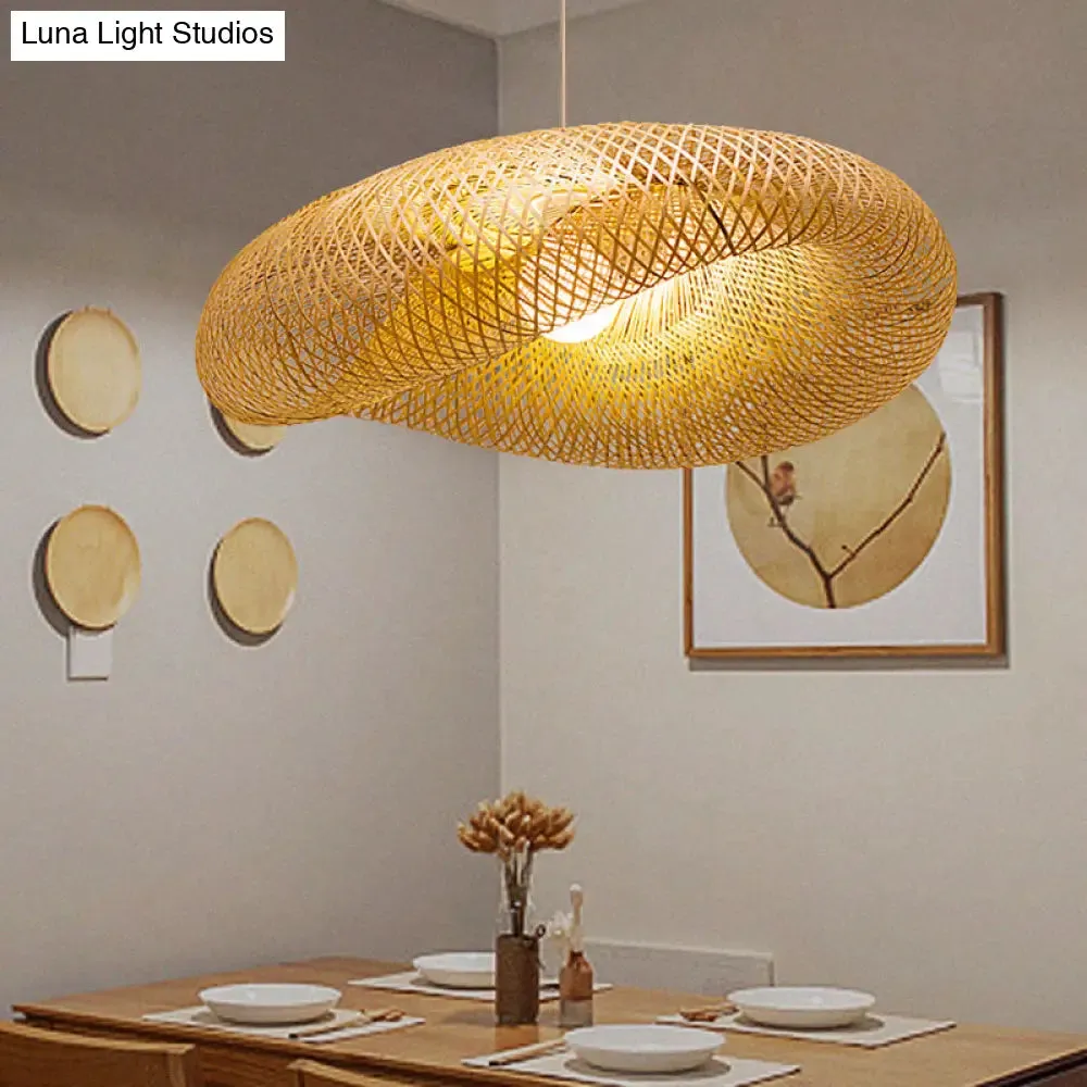 Twist Pendant Lighting - Bamboo 1-Light Hanging Lamp in Beige - Multiple Sizes