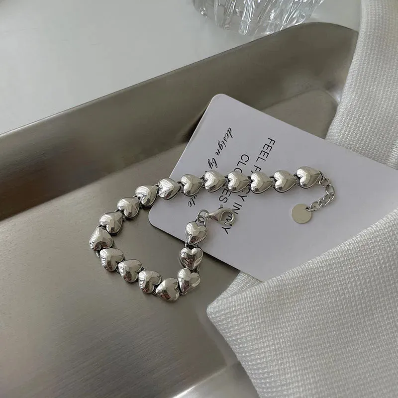 VAIGE Elegant Silver Heart Cuff Bangles - Timeless Love Accessories