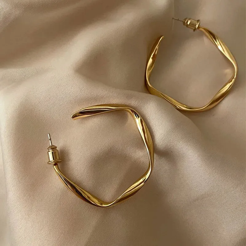 VAIGE Luxe Gold and Silver Twisted C-Shaped Vintage Earrings