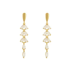 VAIGE Shiny Gold Color Tassel Leaf Earrings with Semi-Precious Zircon for Elegant Events and Parties