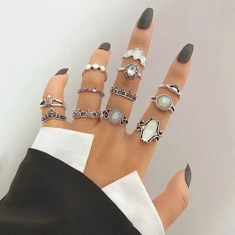 Vintage Goth Ring Set for Women Men Geometric Black Dragon Snake Heart Multi Knuckle Finger Ring Personality Trendy y2k Jewelry