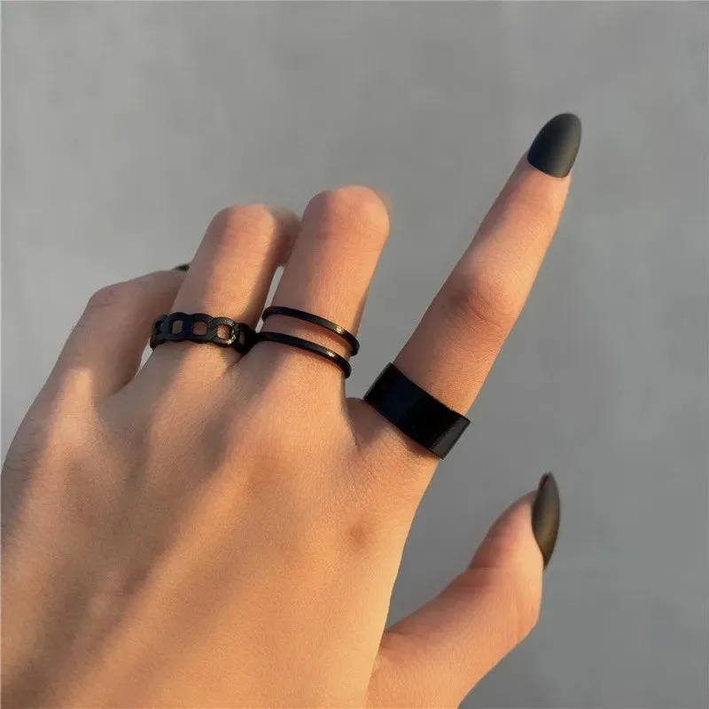 Vintage Goth Ring Set for Women Men Geometric Black Dragon Snake Heart Multi Knuckle Finger Ring Personality Trendy y2k Jewelry