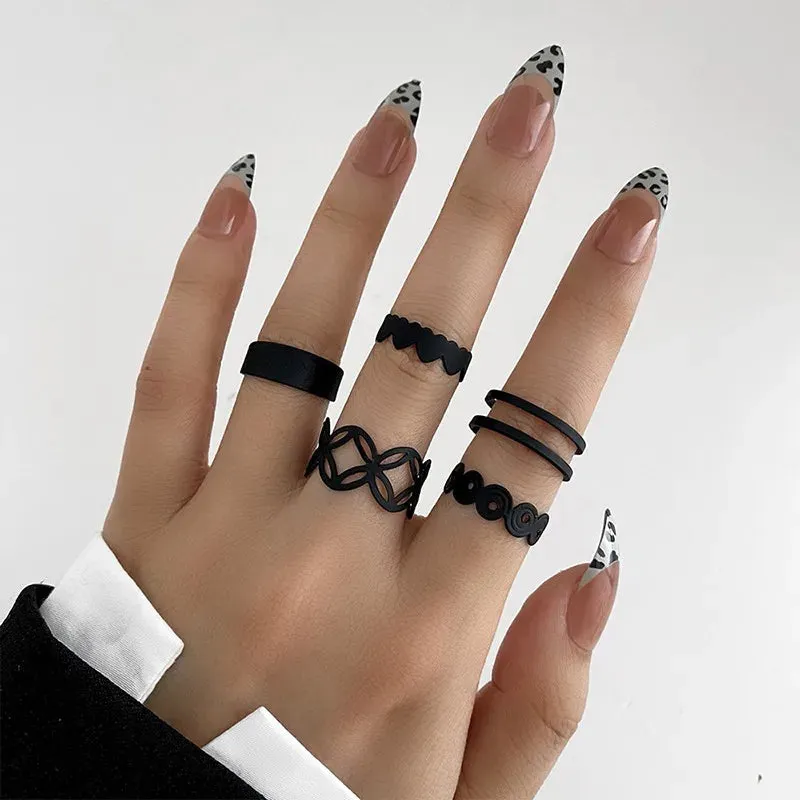 Vintage Goth Ring Set for Women Men Geometric Black Dragon Snake Heart Multi Knuckle Finger Ring Personality Trendy y2k Jewelry