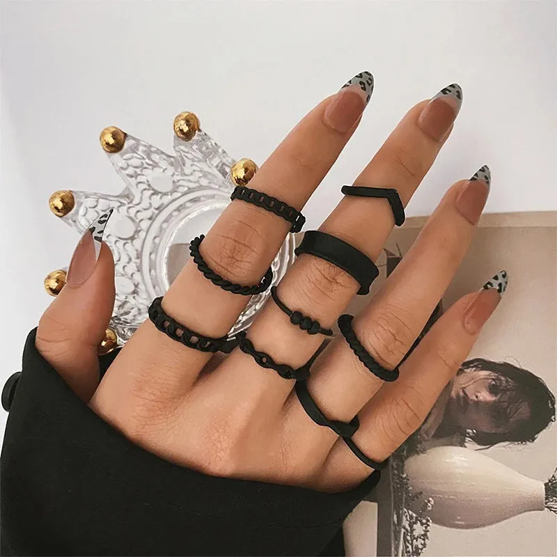 Vintage Goth Ring Set for Women Men Geometric Black Dragon Snake Heart Multi Knuckle Finger Ring Personality Trendy y2k Jewelry