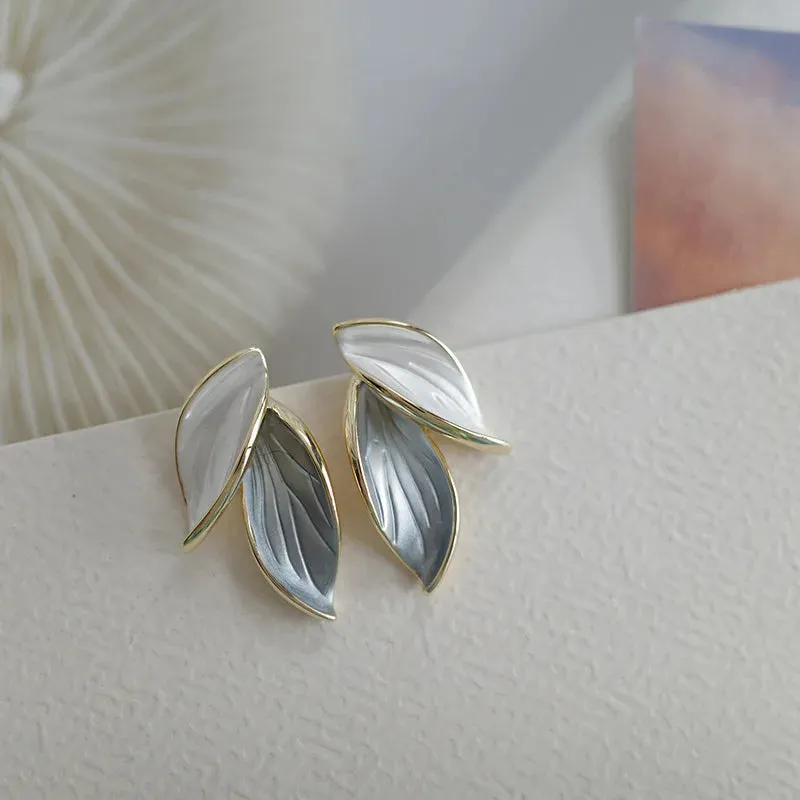 Vintage Grey Leaf Stud Earring