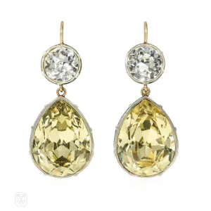 Vintage paste earrings with yellow pear-shaped drops