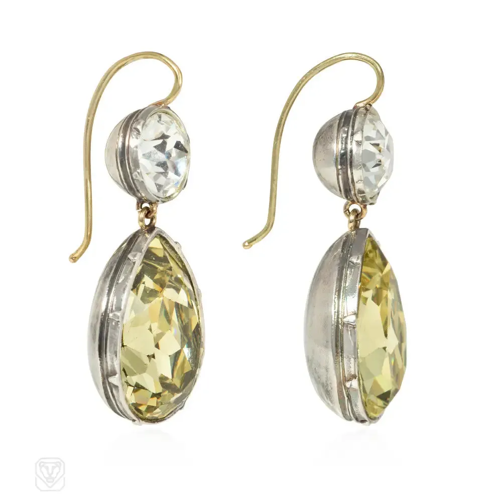 Vintage paste earrings with yellow pear-shaped drops