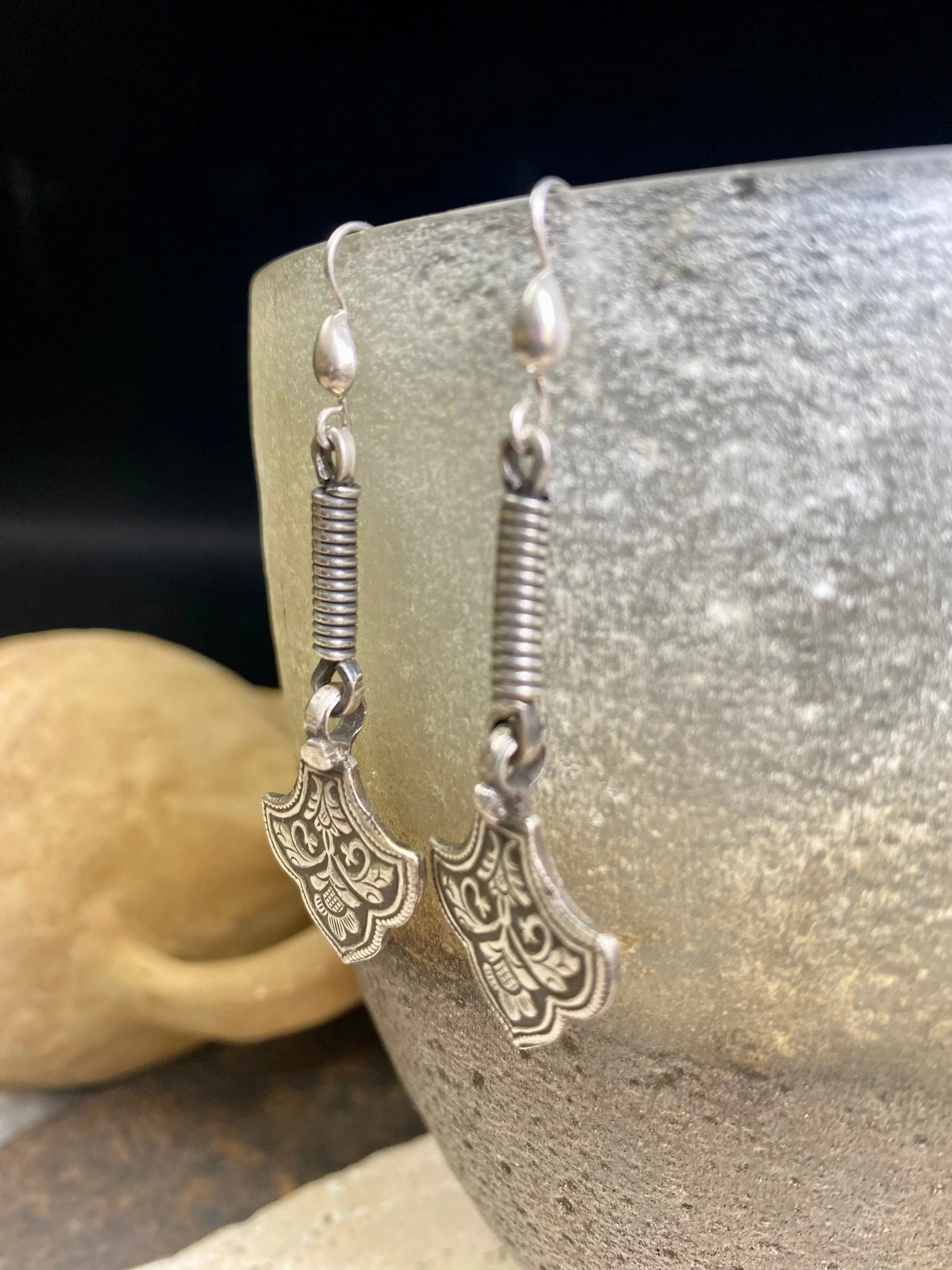 Vintage Tribal Silver Earrings