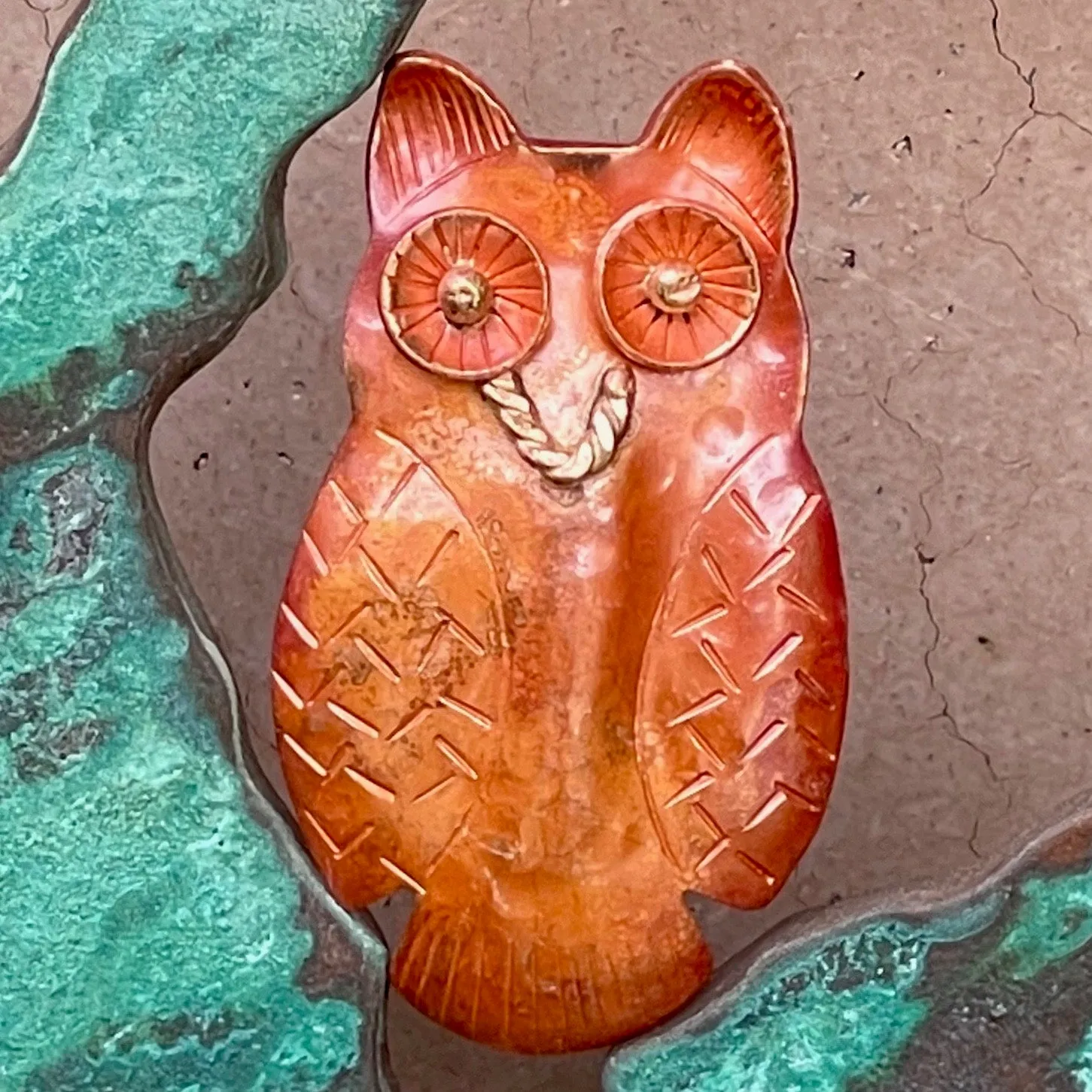 Wide Eyed Copper Owl Pendant