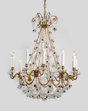 Woven Crystal and Brass Chandelier