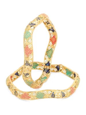 Yellow Chimes Bangles for Women Floral and Wave Designed Meenakari Touch Traditional Bangles for Women and Girls