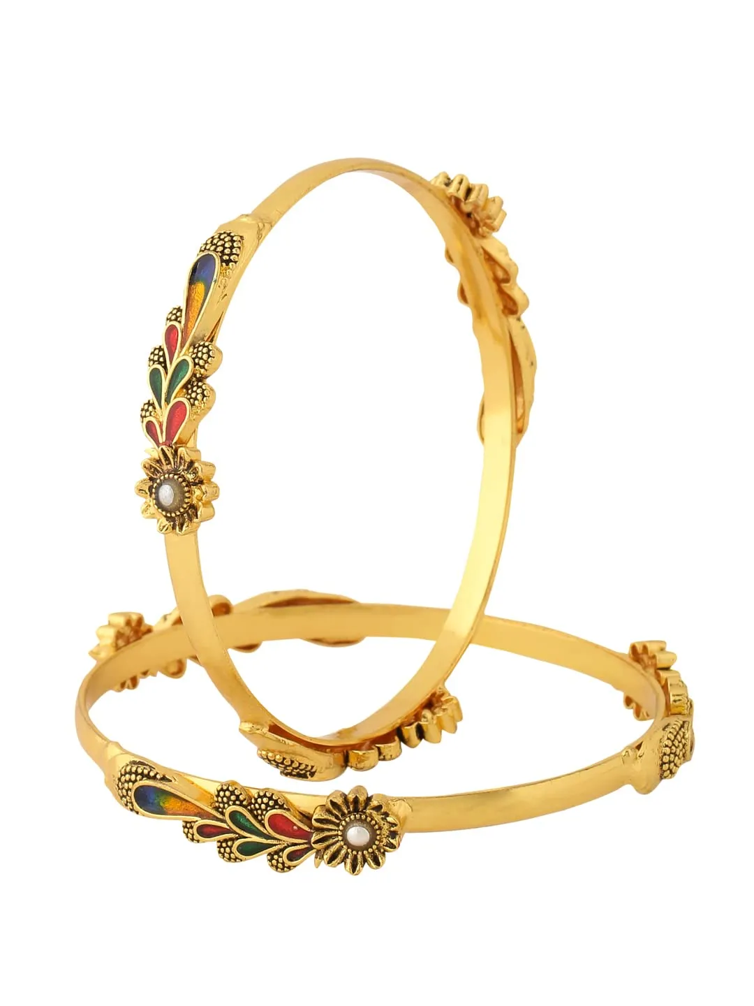 Yellow Chimes Bangles for Women Gold Toned Floral Designed Meenakari Touch Traditional Bangles for Women and Girls