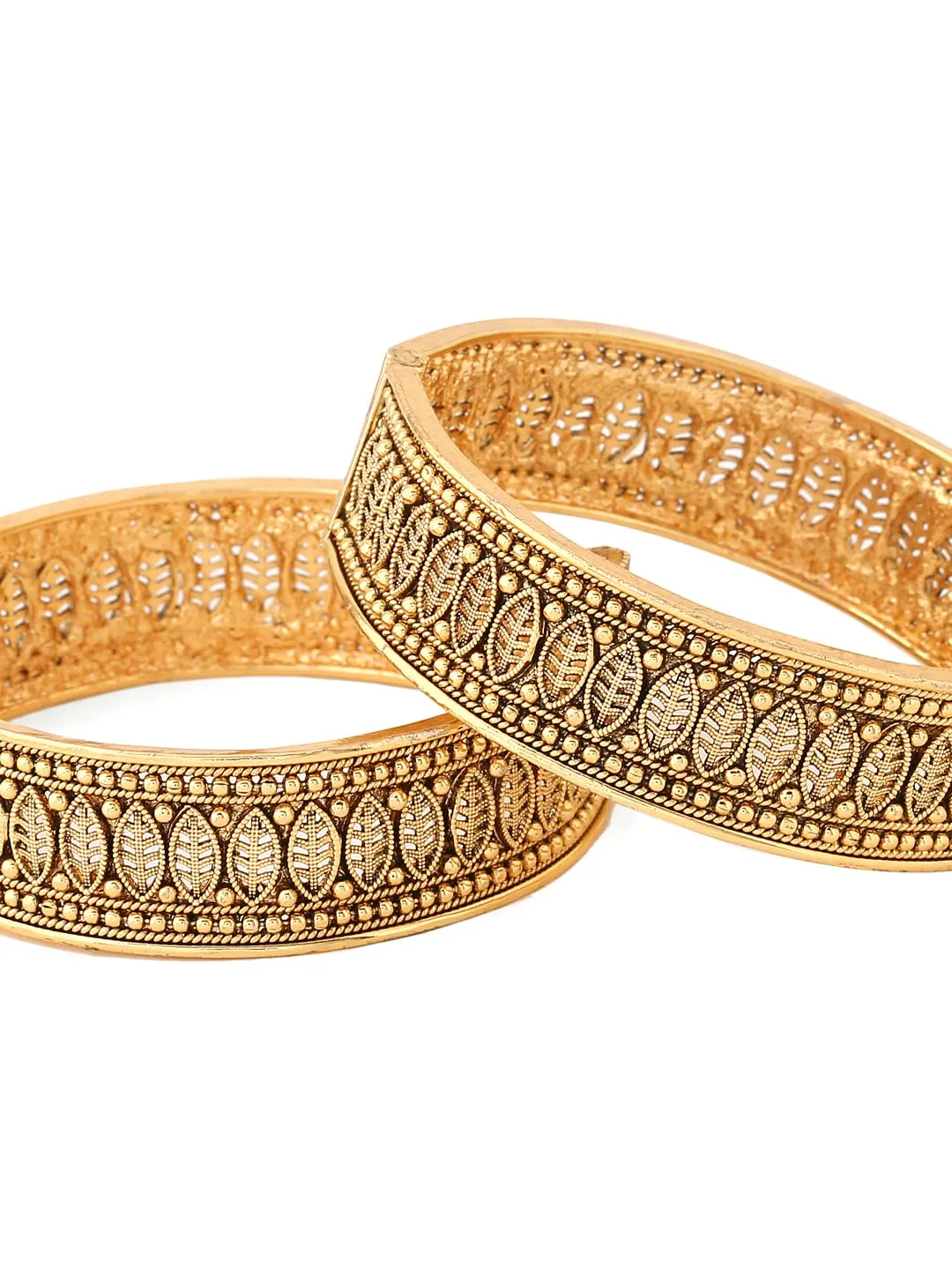 Yellow Chimes Bangles for Women Gold Toned Leaf Designed Set of 2 Bangles for Women and Girls