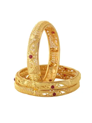 Yellow Chimes Bangles for Women Gold Toned Red Crsytal Studded Traditional Designed Set of 3 Pcs Bangles for Women and Girls