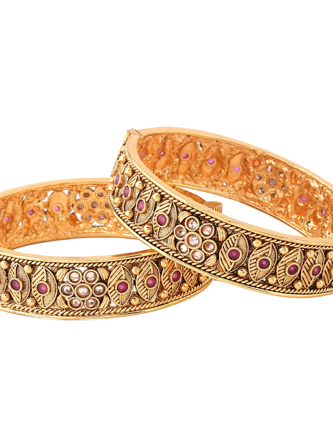 Yellow Chimes Bangles for Women Gold Toned White and Red Crystal Studded Set of 2 Bangles for Women and Girls