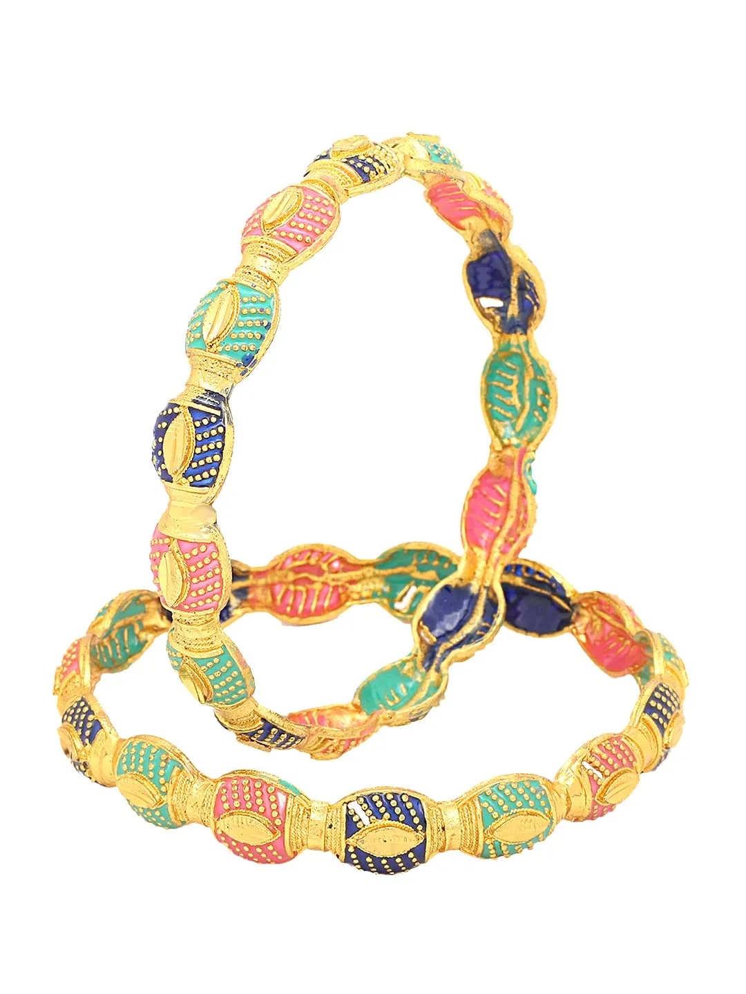 Yellow Chimes Bangles for Women Oval Shaped Meenakari Touch Traditional Bangles for Women and Girls