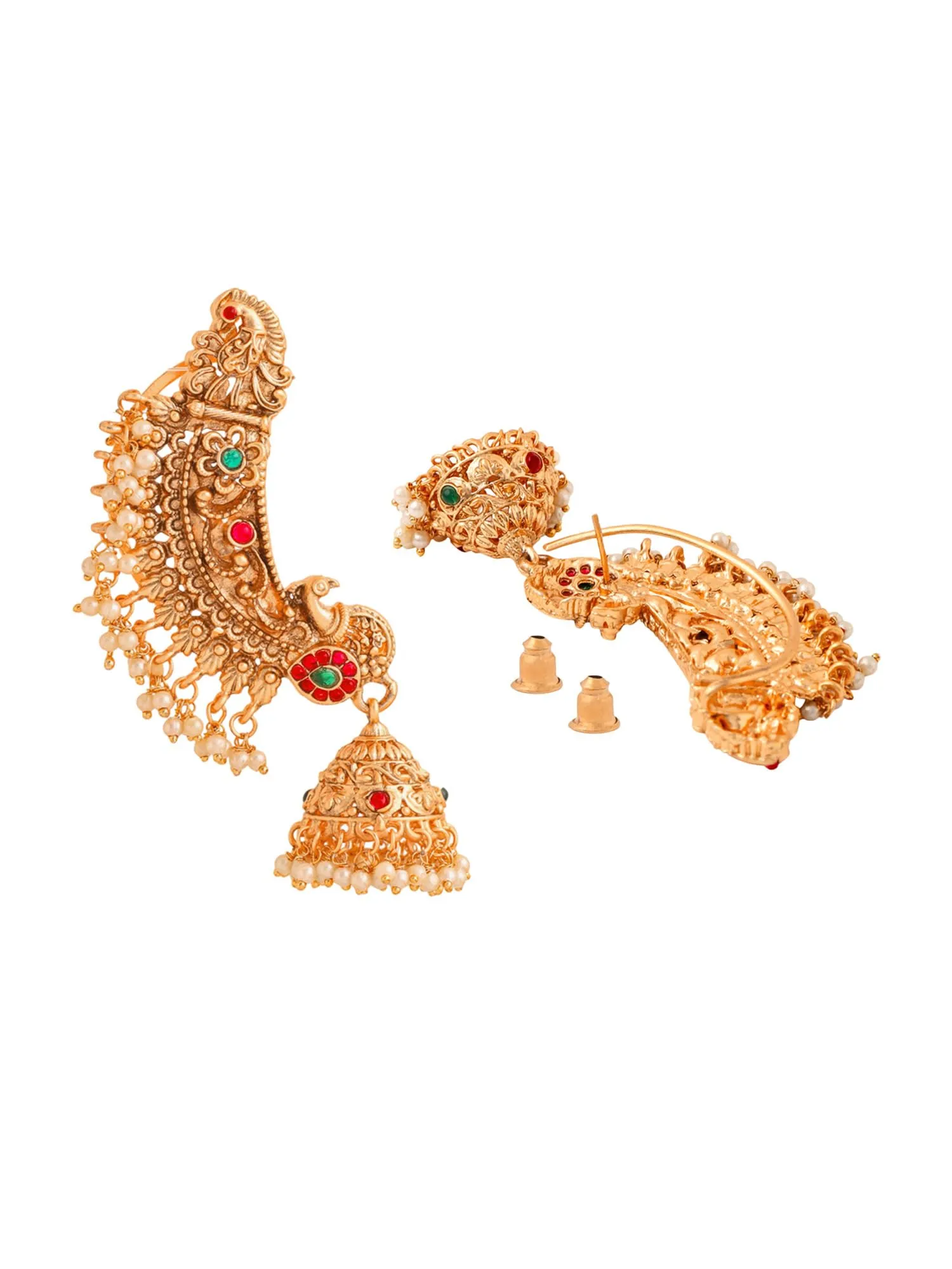 Yellow Chimes Jhumka Earrings for Women | Traditional Gold Plated Long Jhumka Earrings for Girls | Golden Peacock Ear Cuff Shaped Jhumki Earrings | Accessories for Women | Birthday Anniversary Gift